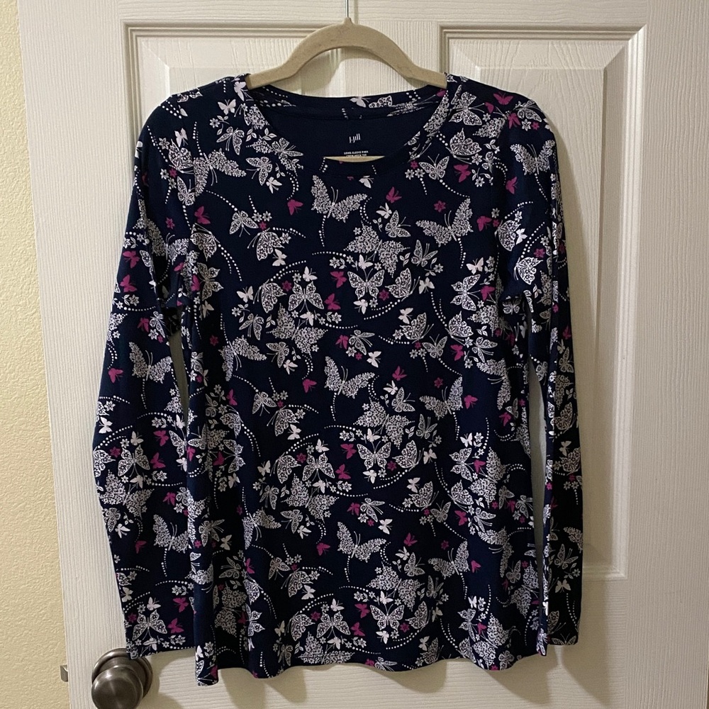 J. Jill Navy Floral Long Sleeve Tee